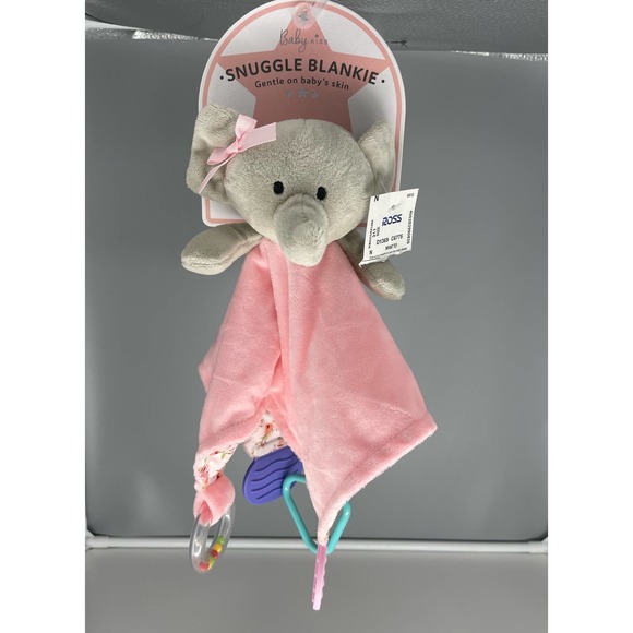 New Baby Snuggle Pink Blankie lovey Gray Elephant With Rattle sound* - Picture 1 of 12